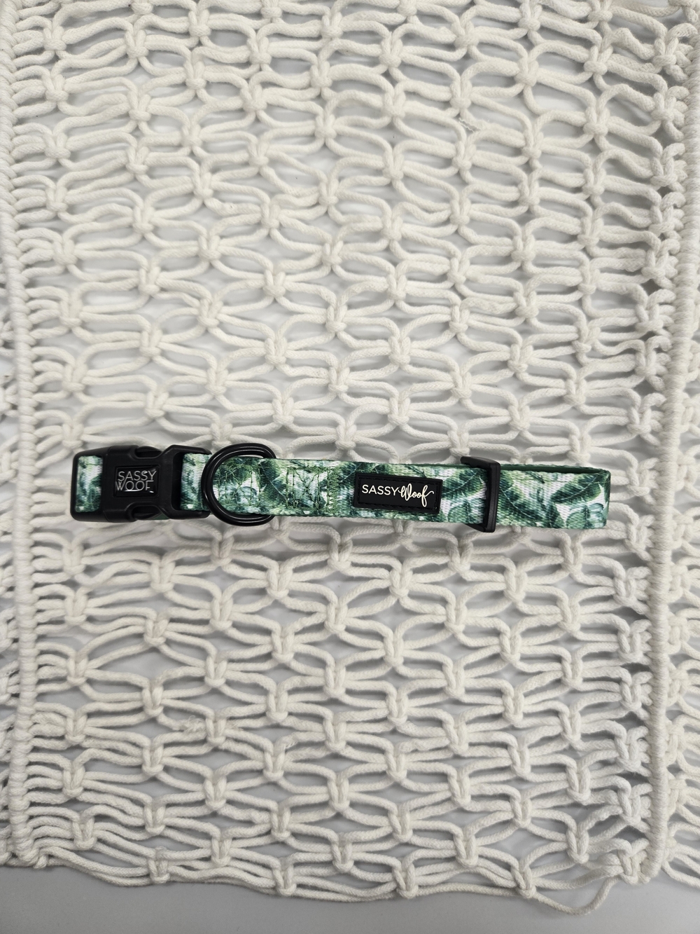 Sassy Woof Green Leaf Pattern Dog Collar - MEDIUM